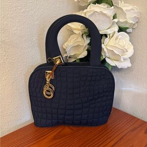 Valentino Orlandi Black Quilted Mini Bag with Gold Accents